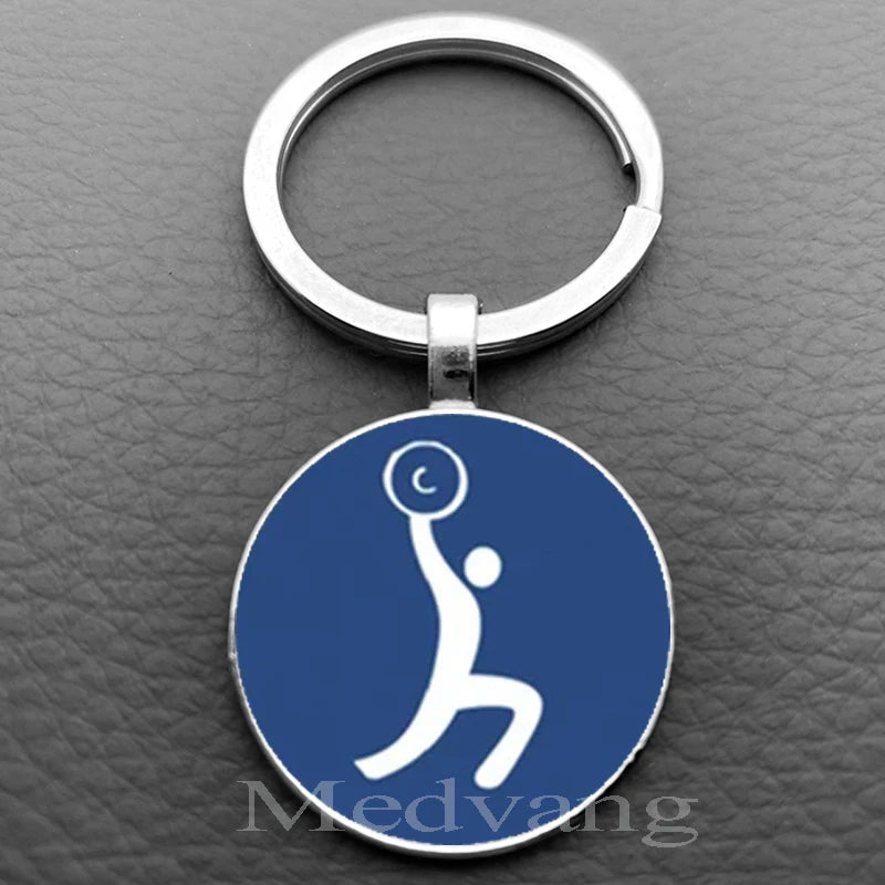Weightlifting Fitness Pattern Keychain Loves Fitness Men and Women Exclusive Glass Round Keychain Gift for Fitness Club - Sun Studio