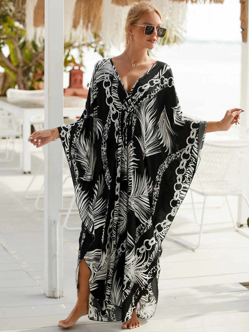 Boho Bikini Cover-ups Summer Autumn Loose Kaftan Dress Women Plus Size Beachwear Swimsuit Cover Up - Sun Studio