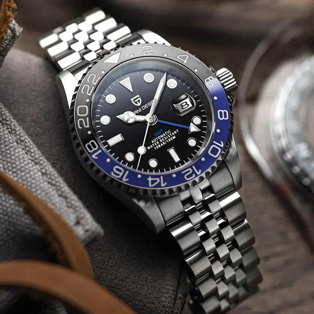 PAGANI DESIGN PD-1662 Luxury GMT Men Mechanical Wristwatch Sapphire Glass Stainless Steel 100M Waterproof Automatic Watches - Sun Studio
