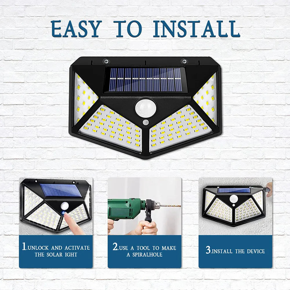 1pcs Solar LED LIGHT LED Outdoor Garden Lamp 100LEDs Human Body Induction Wall Lamps Four Sides Charging Home Decor Road Lights - Sun Studio