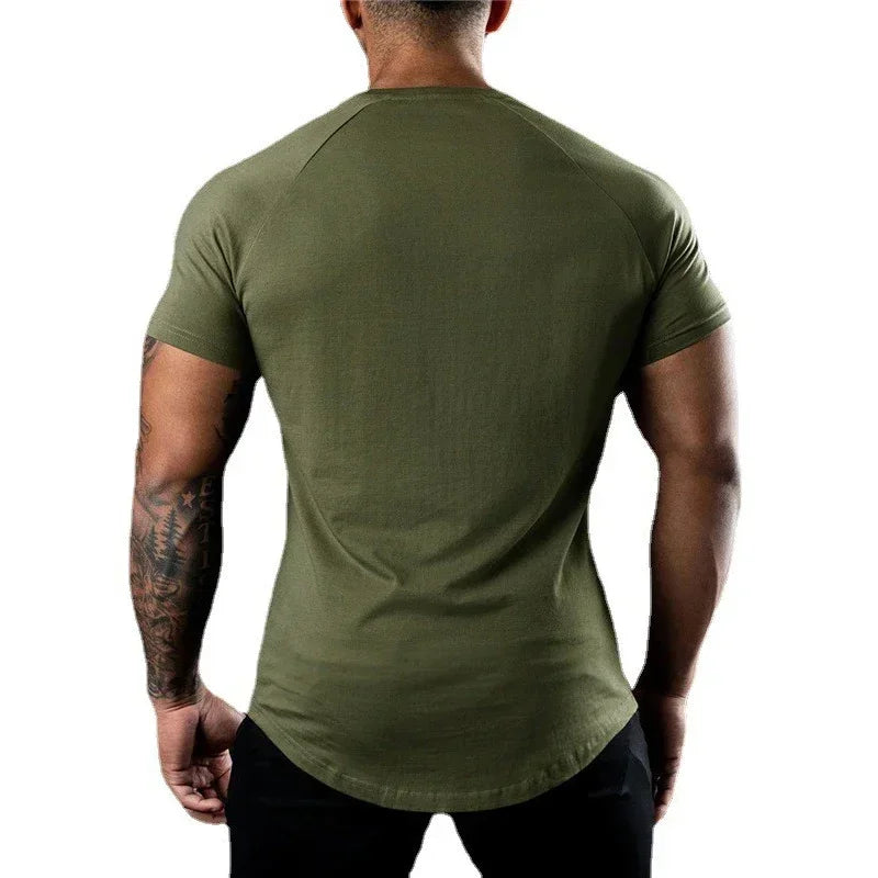 Gym Bodybuilding Muscle Sport Jogging Shirts Summer Cotton Breathable Short Sleeve Clothing Mens Casual Fitness Workout T-shirts - Sun Studio