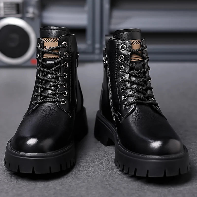 Autumn winter classic warm snow boots men's thick soles non-slip work boots men's outdoor casual shoes big head leather shoes - Sun Studio