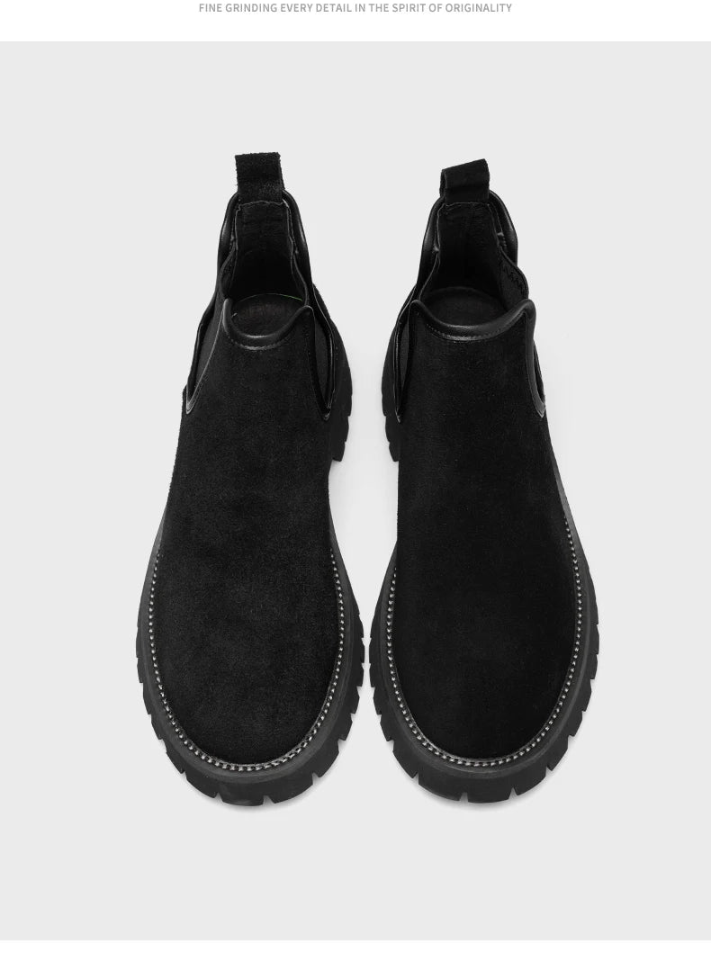 Chelsea boots, short boots, men's boots, breathable men's shoes, versatile and trendy high top leather boots 231146 - Sun Studio