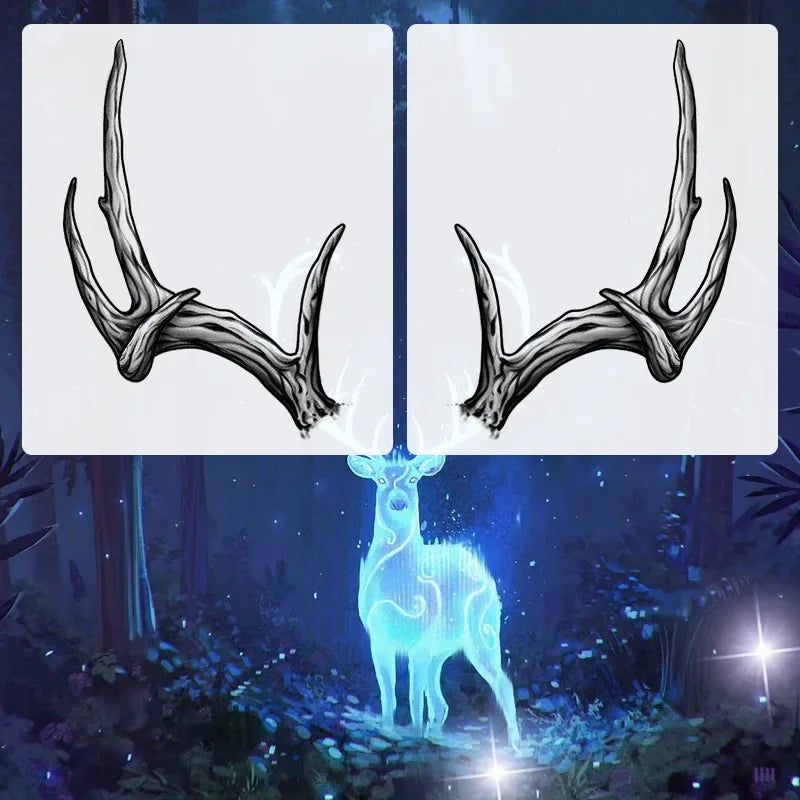 A Pair of Antler Herbal Juice Tattoo Stickers Abdomen Waterproof Semi-permanent Fake Tattoos Men Women Personality Faux Tatouage - Sun Studio
