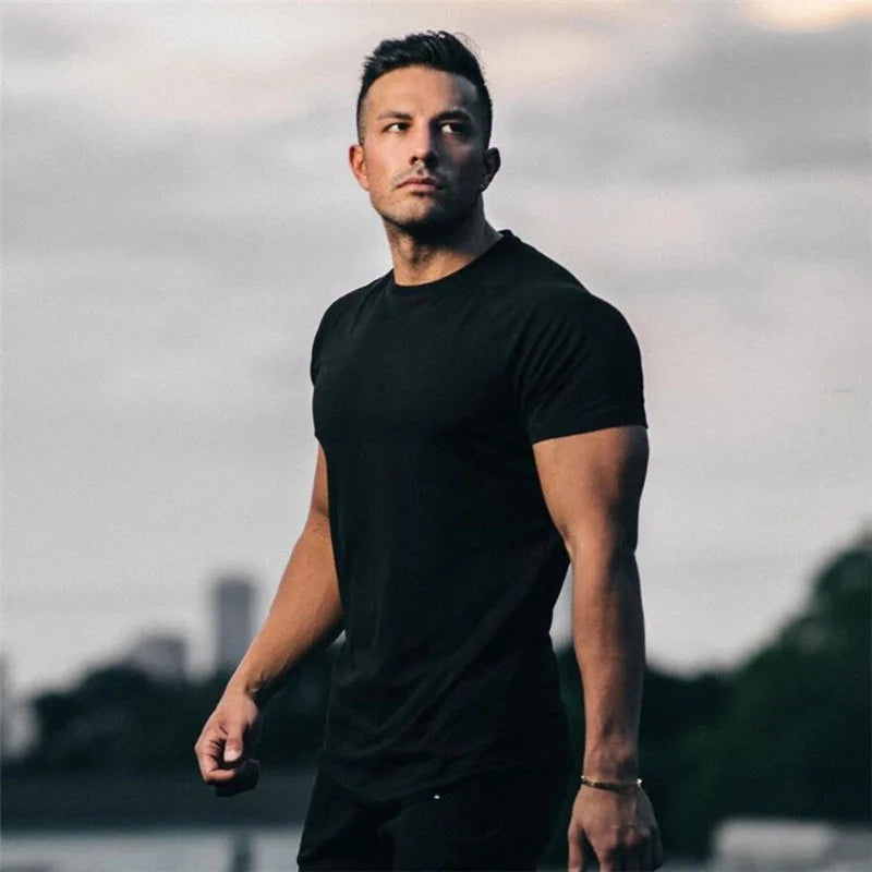 Fitness T-Shirt Men Bodybuilding Short Sleeve Sport Running T-shirt Men Sportswear Workout Shirts Male Men Gym Summer Tops Tee - Sun Studio