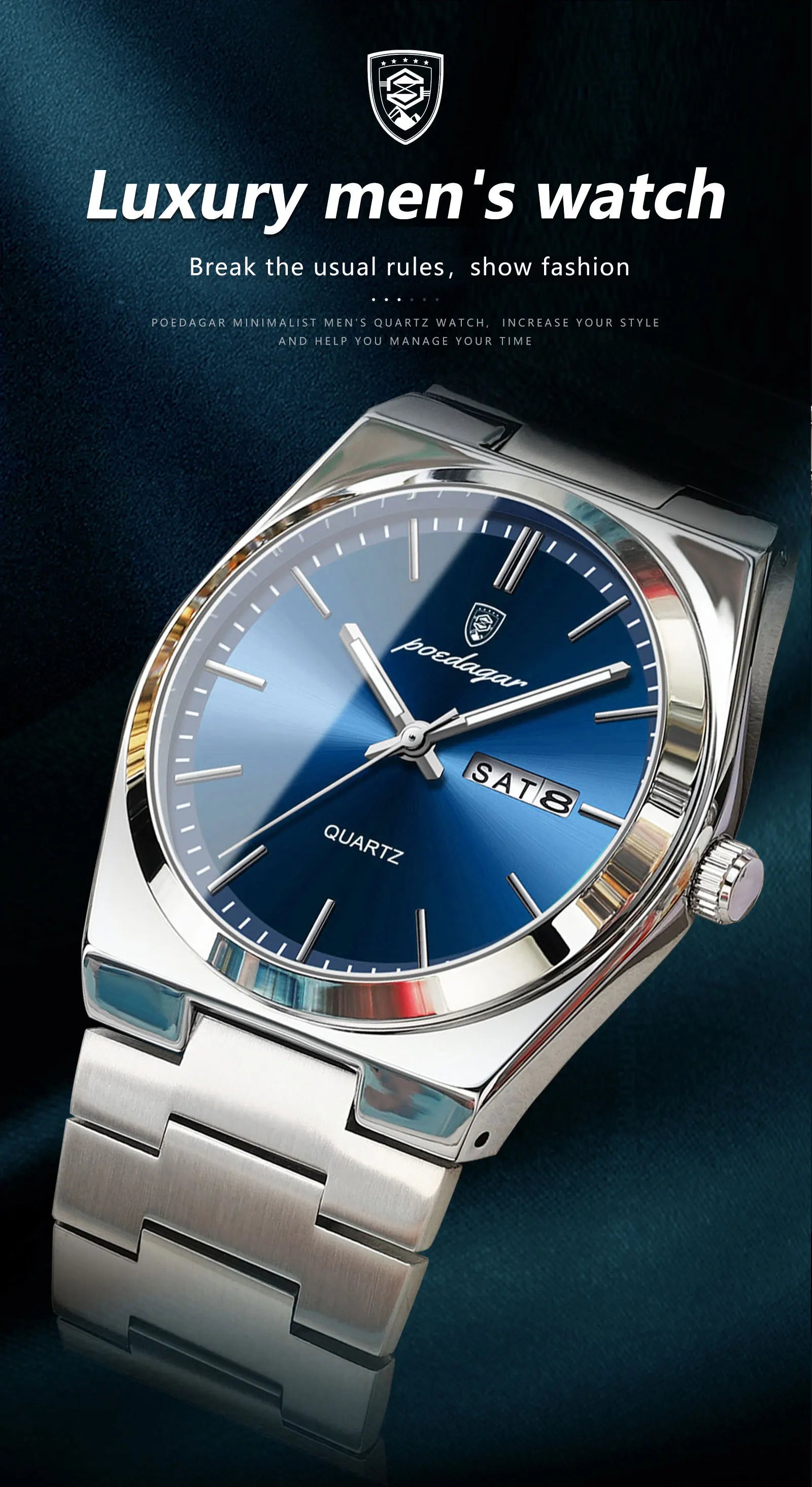 POEDAGAR Luxury Watch For Man Waterproof Luminous Date Week Stainless Steel Men Watch Casual Quartz Men's Watches Male Clock+box - Sun Studio