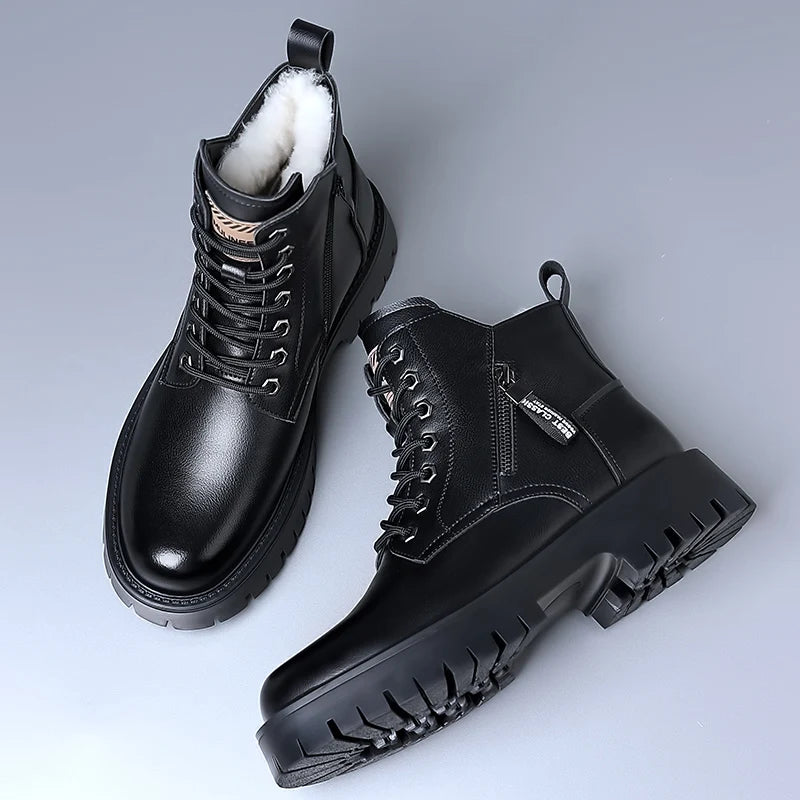 Autumn winter classic warm snow boots men's thick soles non-slip work boots men's outdoor casual shoes big head leather shoes - Sun Studio