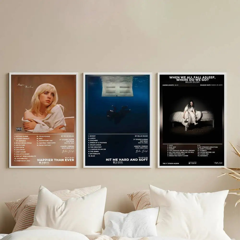 Singer B-Billie E-EilishS Poster Gallery Prints Self Adhesive Home Decor Decoration Wall Decals Living Room Sticker - Sun Studio