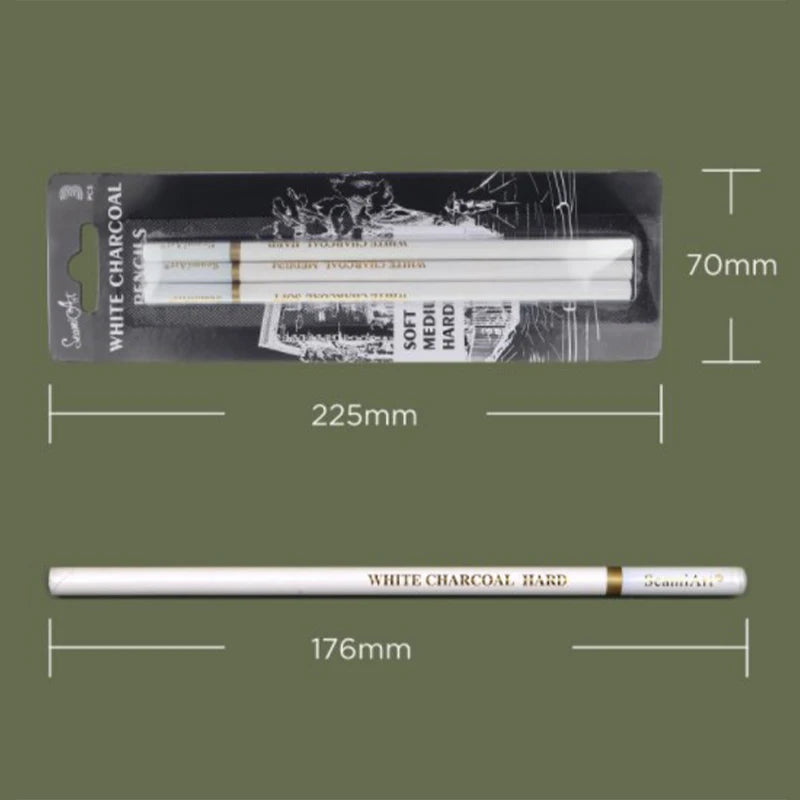 {YY30} 3 Pcs White Sketch Charcoal Pencils For Sketching Painting Drawing - Sun Studio