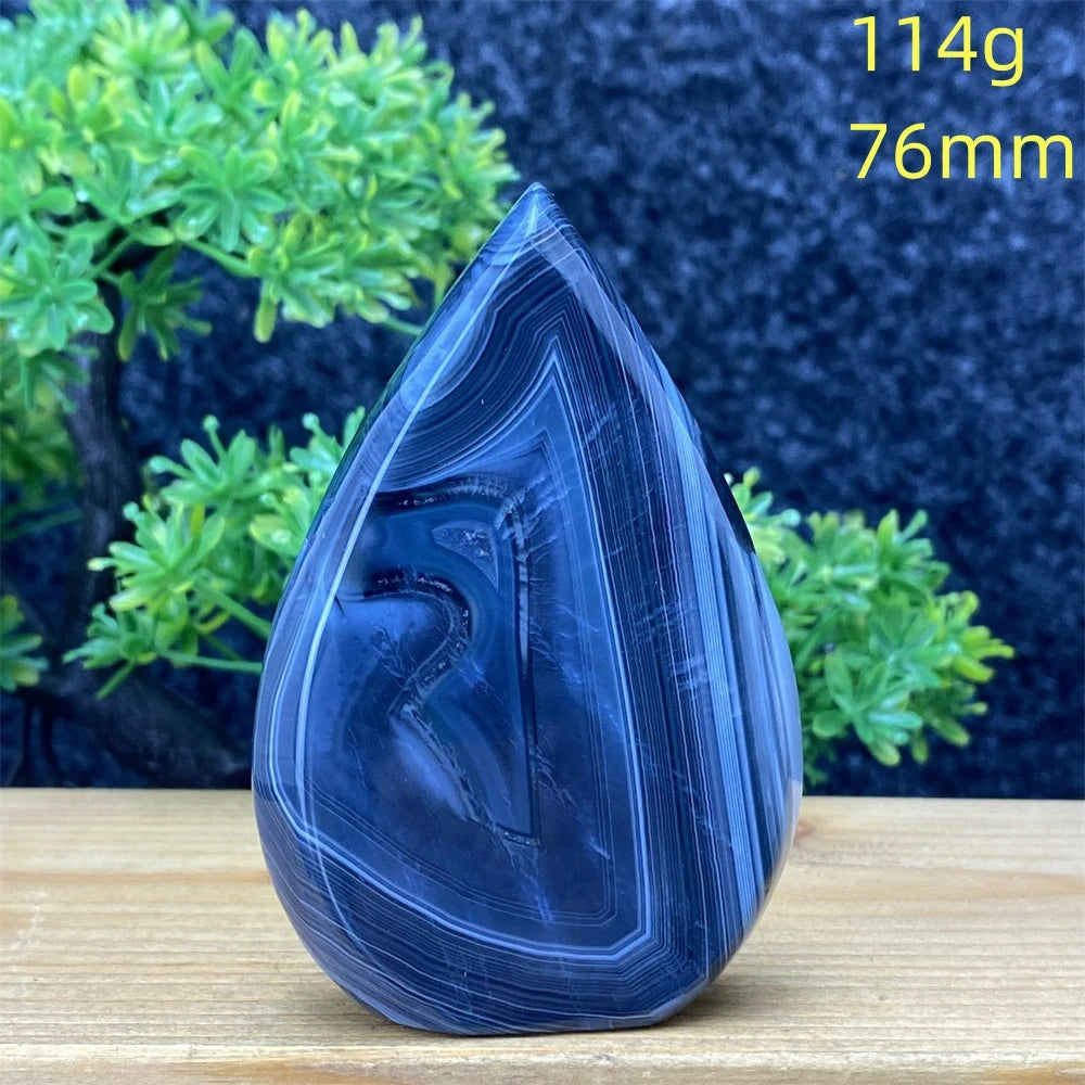 Natural Gemstone Black Onyx Stripes Free Form Torch Reiki Healing Shape Meditation Home Decor Feng Shui Warning Evil - Sun Studio