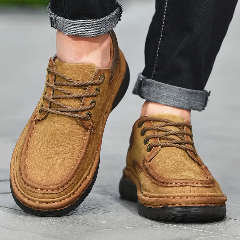 Genuine Leather Mens Loafers Anti-slip Rubber Man Casual Shoes Vintage Style Walk Shoes Slip-On Hiking Footwear Luxury Moccasins - Sun Studio