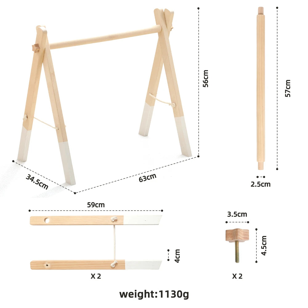 Foldable Baby Play Gym,0 Months Wooden Infant Activity Gym Hanging Toys Tool-Free Assembly Gym,Great for Newborn Development - Sun Studio