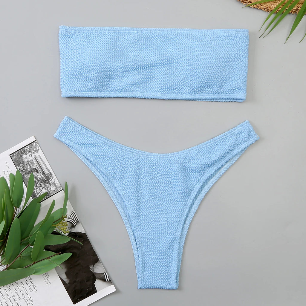 Velvet Bikinis 2025 Women Brazilian Bandeau Swimsuit Solid Sexy Swimwear Female Beachwear Bathers Bathing Swimming Swim Suit - Sun Studio