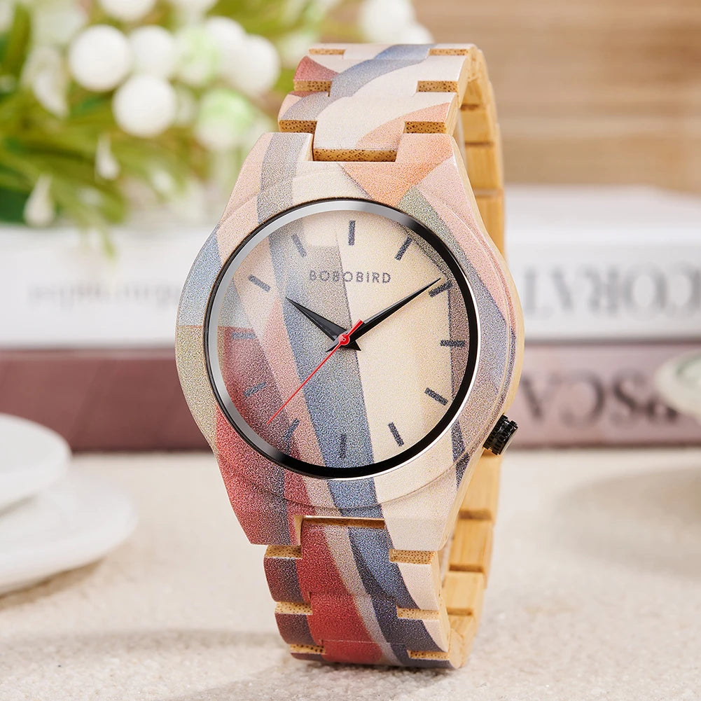 Men's Watches BOBO BIRD Bamboo Quartz Watch Pattern Printing Colorful Wooden Wristwatch 2025 New - Sun Studio