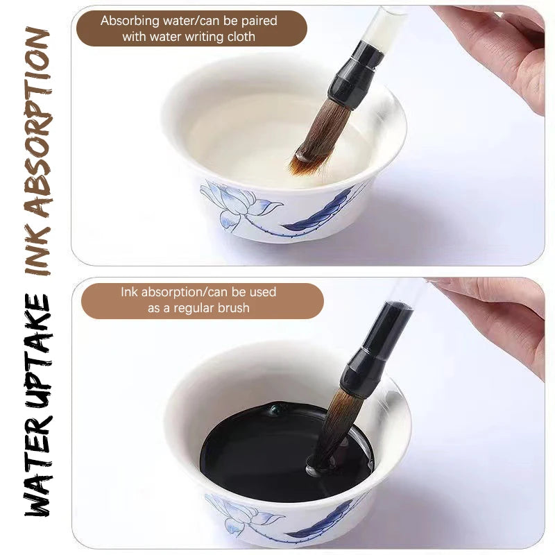 3 Pcs Calligraphy Brush Set Water Storage Paint Brush Pen Automatic Suction Ink Wolf Hair Baiyun Soft Round Point Writing Brush - Sun Studio
