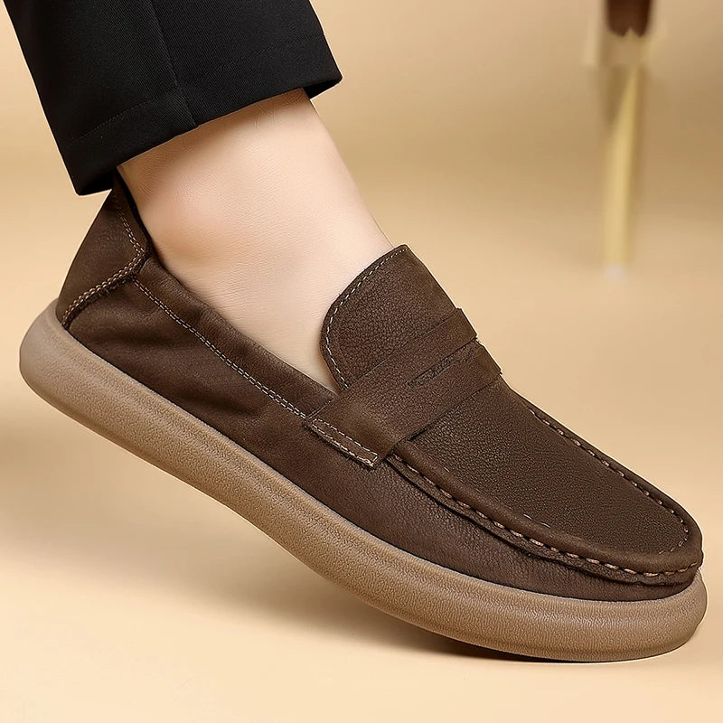Fashion Genuine Leather Mens Shoes Business Casual Luxury Brand Soft Comfort Loafers Shoes High Quality Slip on Male Boat Shoes - Sun Studio