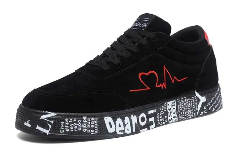 Breathable Mid-Top Sneakers , Heart & Music Graphic Design, Casual Streetwear Shoes for Couples, Valentine's Day & Birthday Gift - Sun Studio