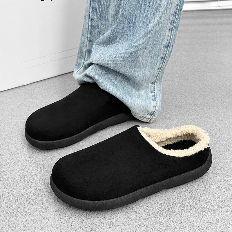 Winter New Arrival Men's Plush Lined Warm Cotton Slippers, Non-Slip Indoor Outdoor Cozy Fleece Shoes for Men - Sun Studio