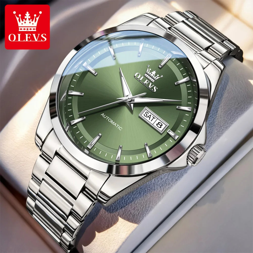 OLEVS 7090 Luxury Men's Watches Original Brand Automatic Mechanical Watches For Man Steel Strap Simple Business Men's Wristwatch - Sun Studio