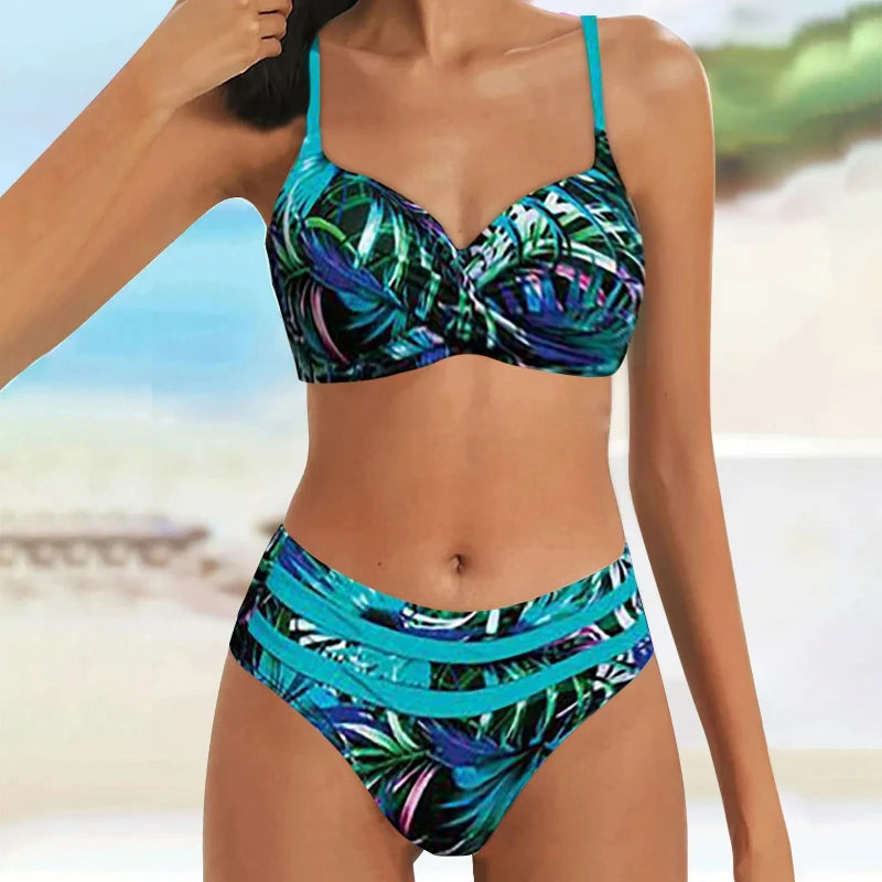 Women's Print 2 Piece Swimsuit Vintage Sexy High Waisted Bikini Split Beachwear Casual Holiday Pool Party Hot Springs Bikini Set - Sun Studio