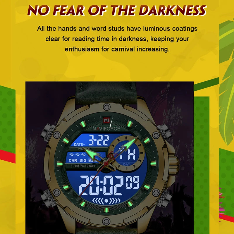 NAVIFORCE Digital Men Military Watch Waterproof Wristwatch LED Quartz Clock Sport Watch Male Big Watches Men Relogios Masculino - Sun Studio