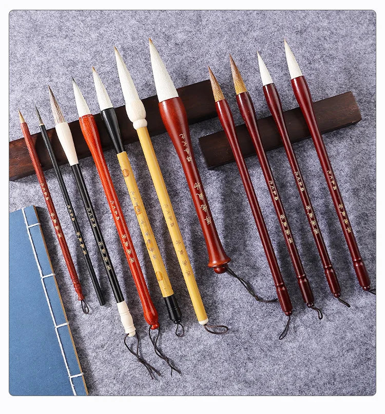 7/11Pcs Chinese Calligraphy Brush Set Kanji Japanese Sumi Painting Drawing Artist Writing Brushes With Roll-up Bamboo Pen Bag - Sun Studio