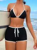 New Sexy Splicing Halter Bikini Female Swimsuit Women Swimwear Two-pieces Bikini set Beach Shorts Bather Bathing Suit Swim V5226 - Sun Studio