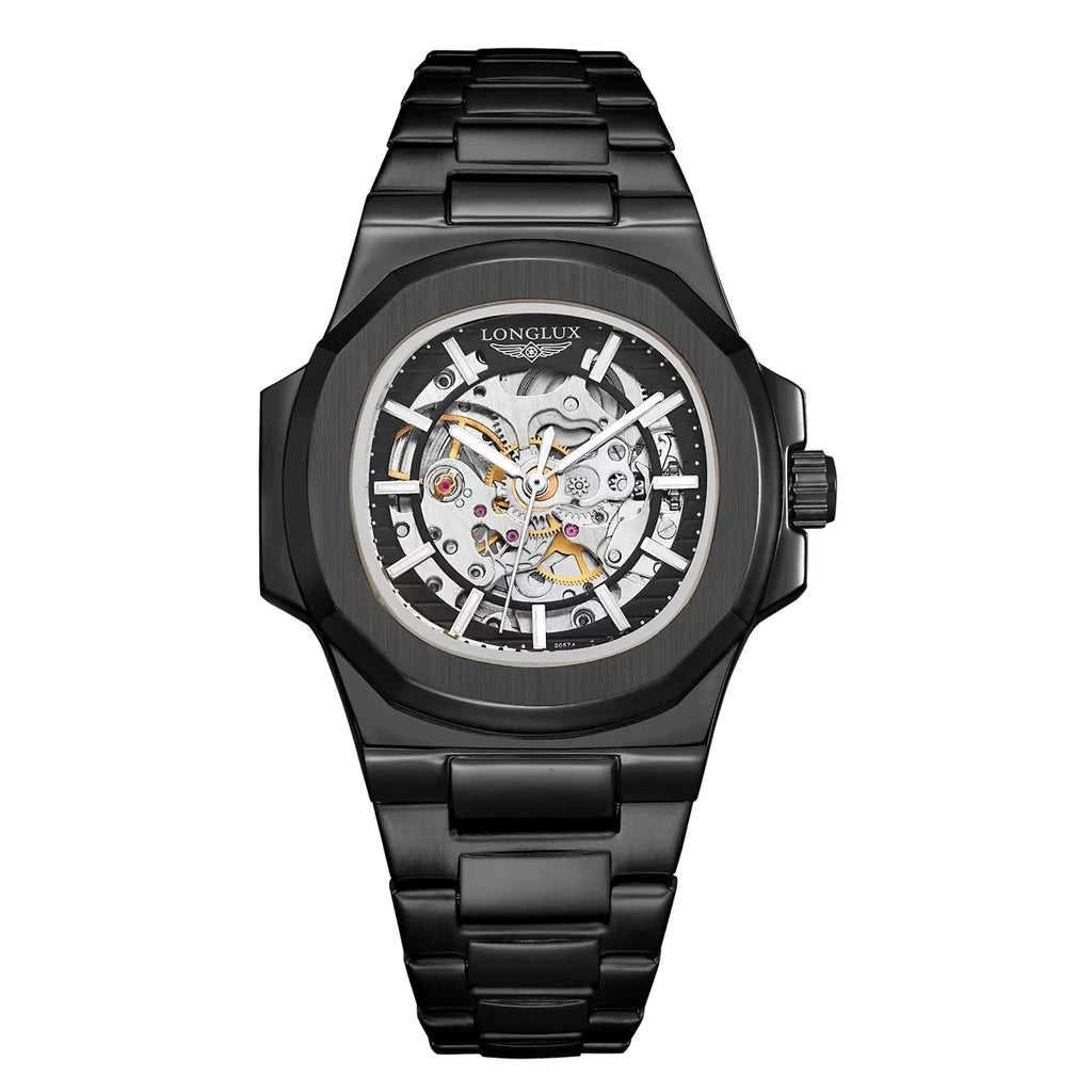 LONGLUX Men automatic mechanical watch luxury watches waterproof skeleton business cheap wholesale stainless steel gift watch - Sun Studio
