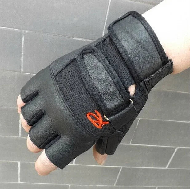 Leather Fitness Sports Weightlifting Weight Lifting Men Gym Gloves Mitts Thicken Half Finger Summer Durable - Sun Studio