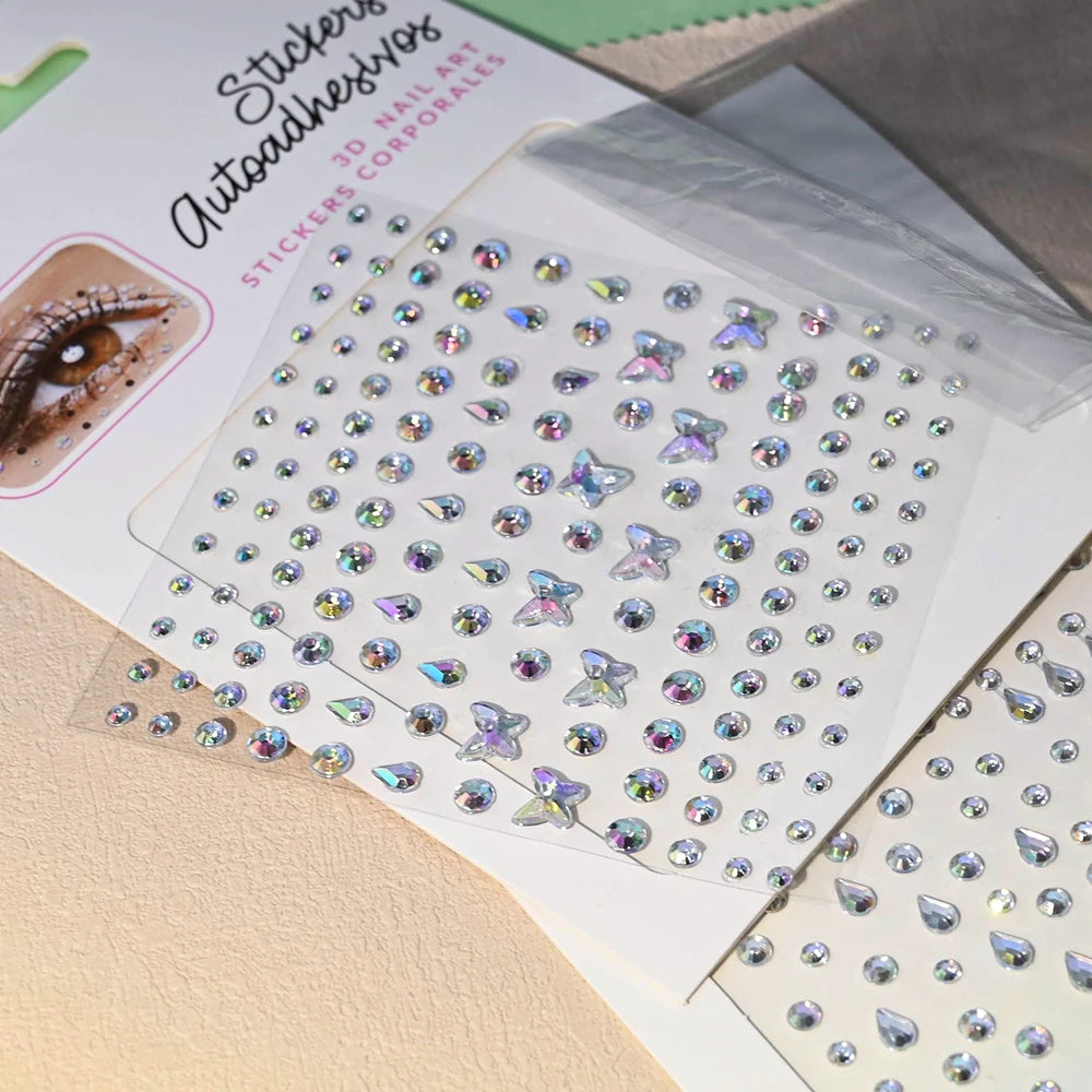 1Pcs Face Diamond Gem Sticker 5D Colorful Rhinestone Tattoo Stickers Fo Festival Nail Body Makeup Bling Jewelry DIY Face Sticker - Sun Studio