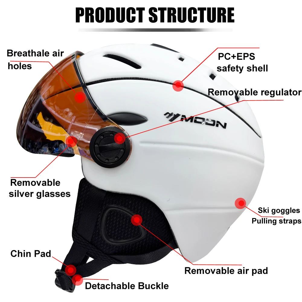 MOON Professional Half-covered Ski Helmet Integrally-molded Sports man women snow Skiing Snowboard Helmets  with Goggles cover - Sun Studio