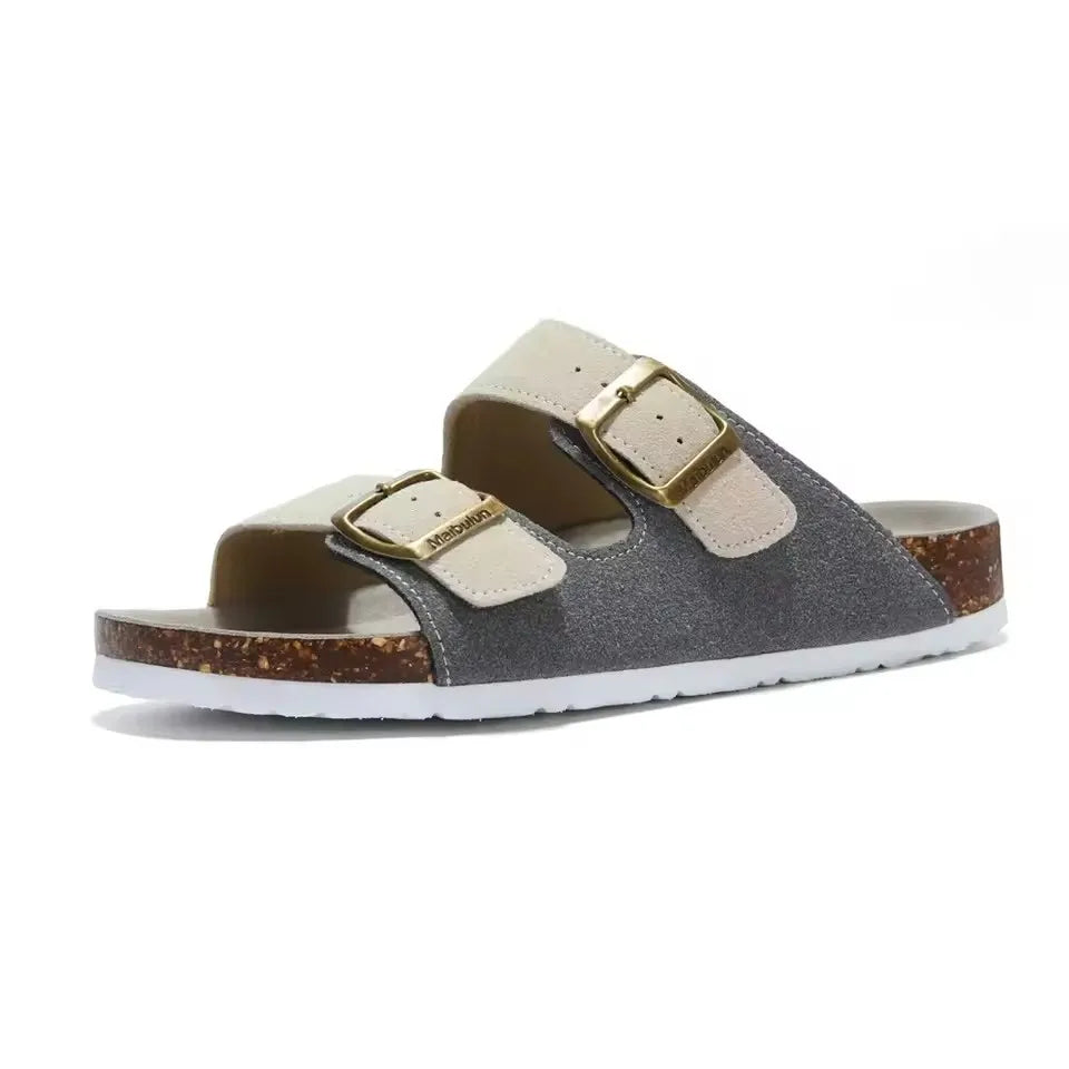 Summer Faux Suede Leather Cork Slippers Flip-flops Women Men Unisex Retro Wear Muller Slippers Fashion Casual Beach Sandals