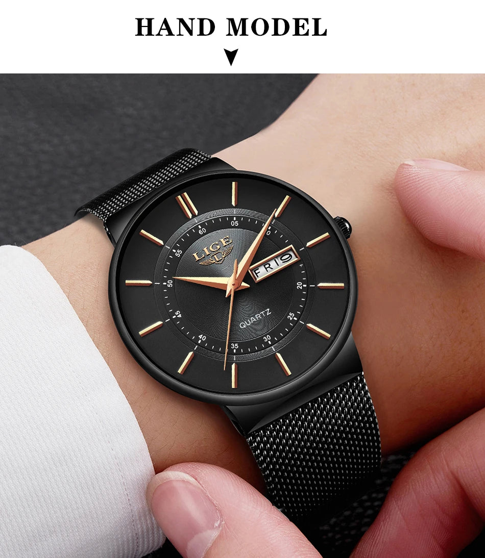 LIGE 2024 Luxury Men Watches Waterproof Ultra Thin Date Clock Male Steel Strap Casual Quartz Watch Men Sports Wrist Watch Man - Sun Studio