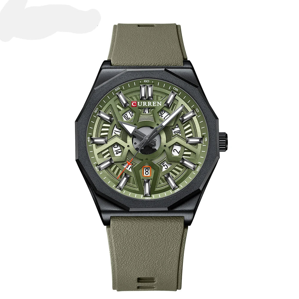 CURREN Fashion Creative Design Watches Men Quartz Silicone Strap Date Wristwatches for Male Clock with Luminous Hands