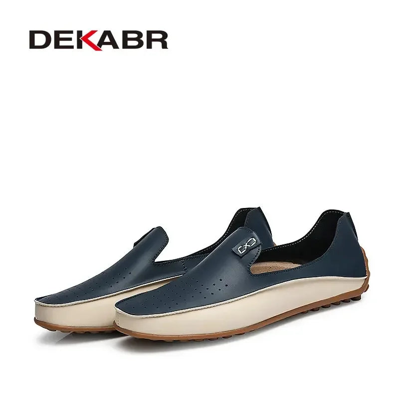 DEKABR Men Casual Flats Fashion Genuine Leather Soft Moccasins Brand Loafers High Quality Breathable Men Shoes Plus Size 36-47 - Sun Studio