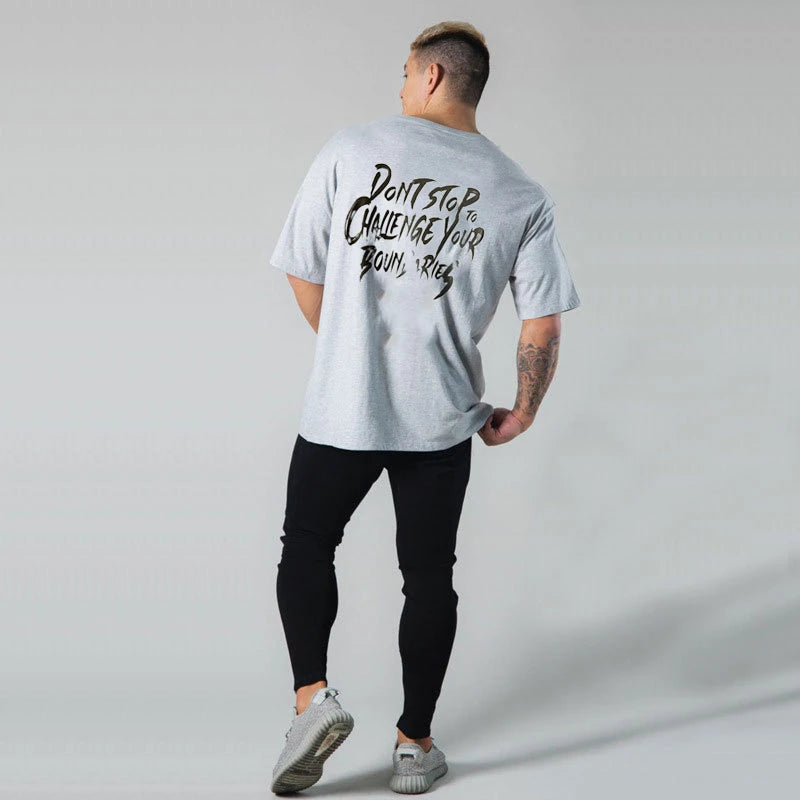 Gym Fitness Shirt Men Running Sport Loose T-shirt Short Sleeve Cotton Tee Tops Summer Male Bodybuilding Training Workout Apparel - Sun Studio