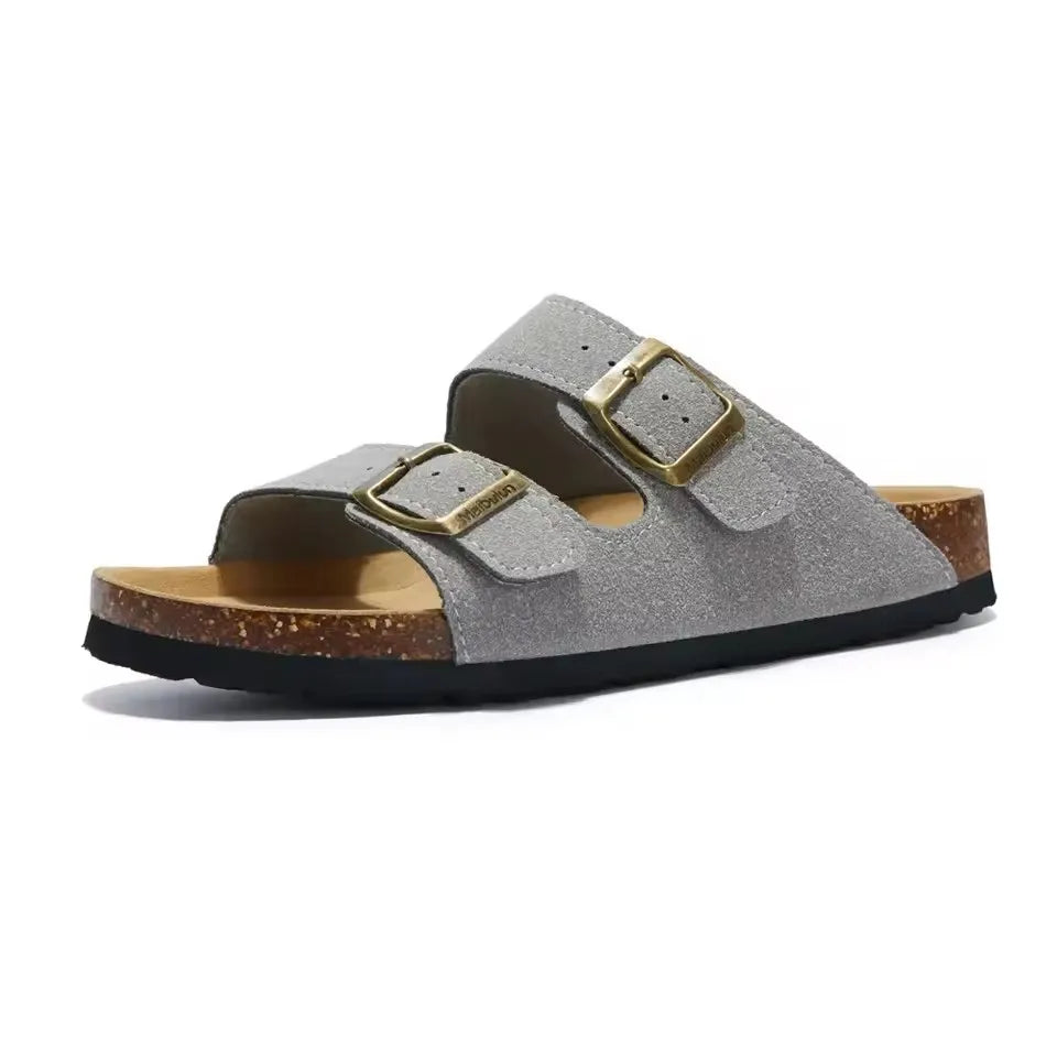 Summer Faux Suede Leather Cork Slippers Flip-flops Women Men Unisex Retro Wear Muller Slippers Fashion Casual Beach Sandals