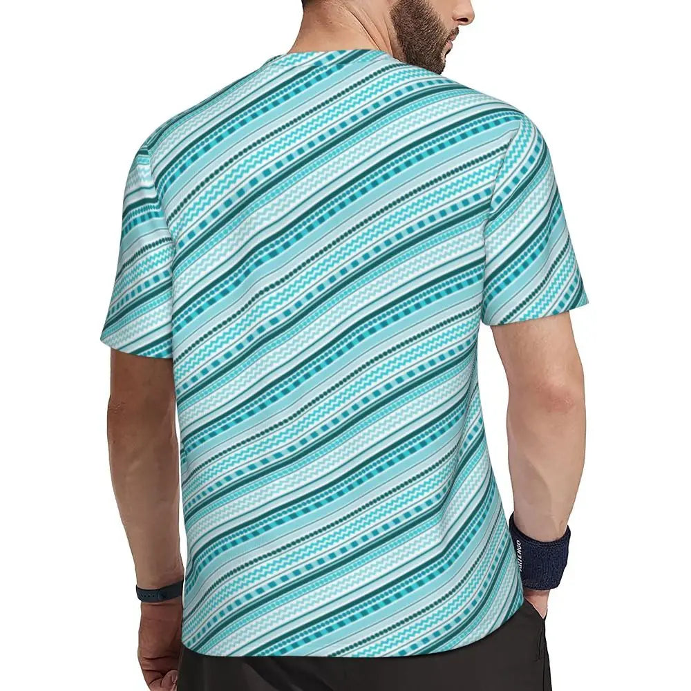 Gym T Shirt For Mens Retro Dots And Stripes T Shirts Fashion Blue Line Design Summer Tees O Neck Basic Graphic Clothes Plus Size - Sun Studio