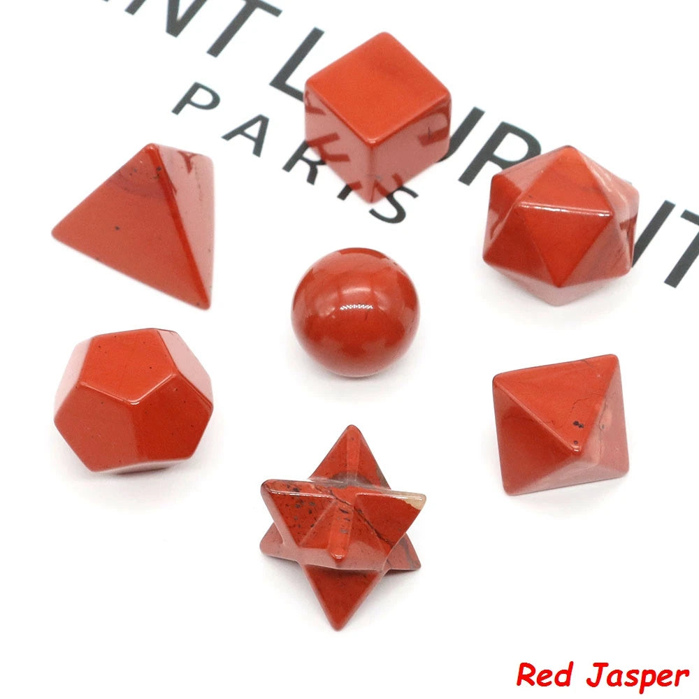 7 Chakra Platonic Sacred Stones Geometry Set Natural Reiki Healing Crystal for Meditation Therapy Balancing Spiritual Home Decor - Sun Studio