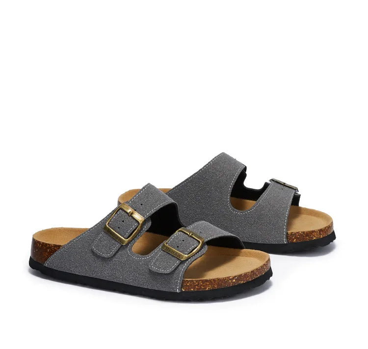 Summer Faux Suede Leather Cork Slippers Flip-flops Women Men Unisex Retro Wear Muller Slippers Fashion Casual Beach Sandals