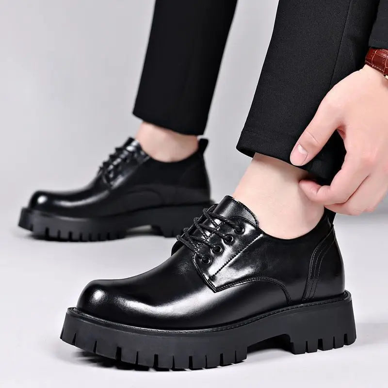 Genuine Soft Leather Men's Shoes 5cm Heightening Thick Bottom Anti-slip Waterproof Casual Black Formal Shoes Autumn Season - Sun Studio