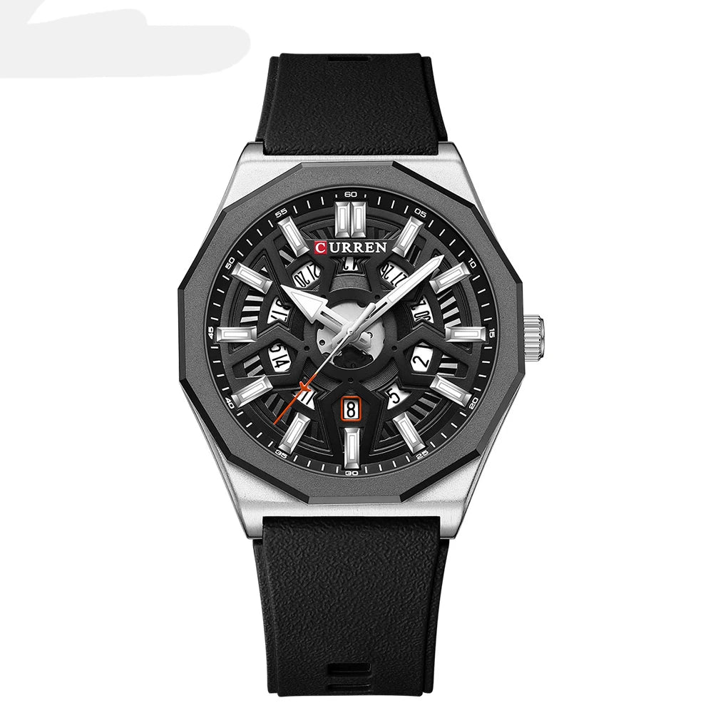 CURREN Fashion Creative Design Watches Men Quartz Silicone Strap Date Wristwatches for Male Clock with Luminous Hands - Sun Studio
