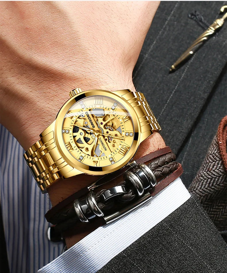 Bindond Mens Automatic Mechanical Watches Top Brand Luxury Stainless Steel Waterproof Hollow Male Wristwatches Relogio Masculino - Sun Studio