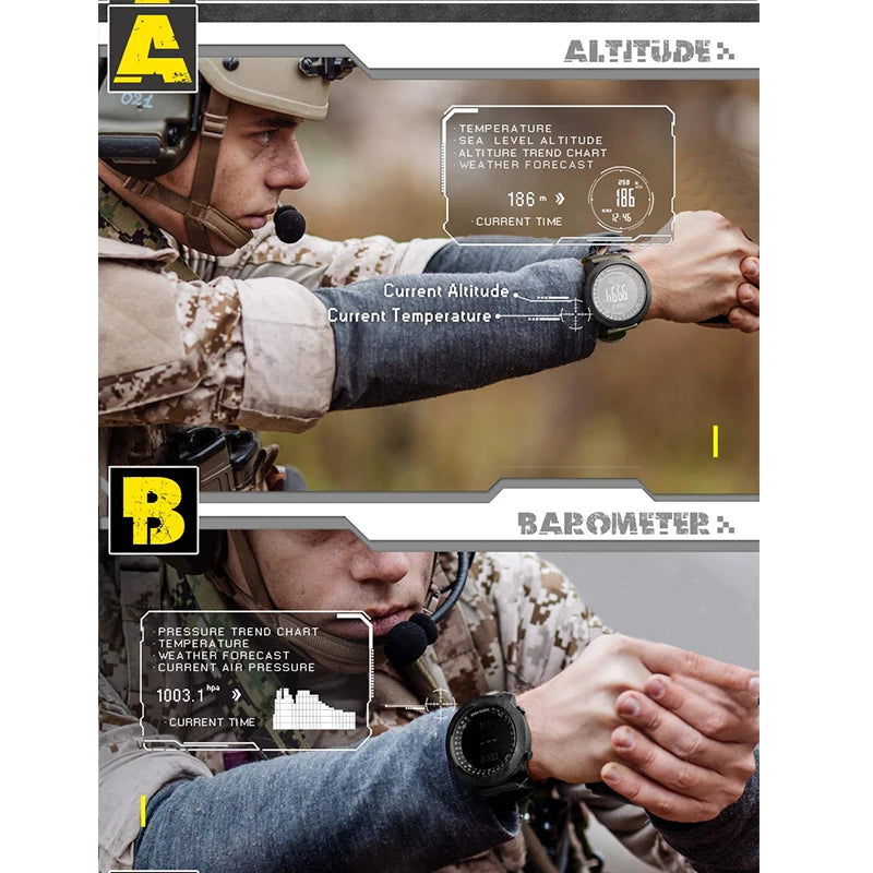 NORTH EDGE Men's sport Digital watch Hours Running Swimming Military Army watches Altimeter Barometer Compass waterproof 50m - Sun Studio