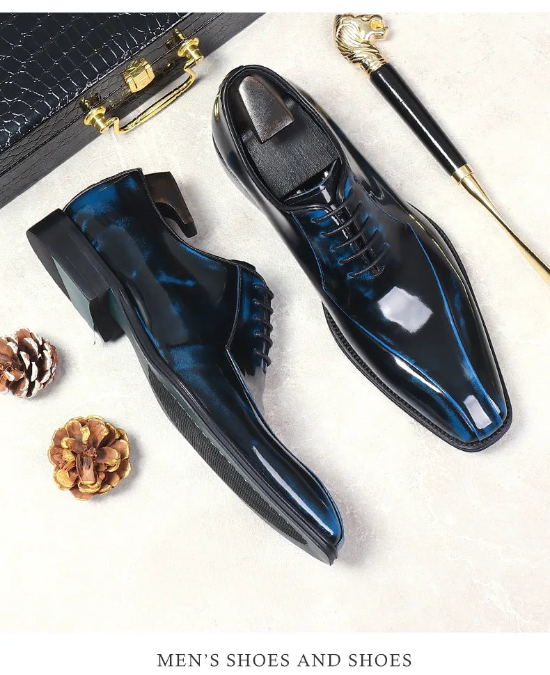 Mens Wedding Oxford Gentlemen Party Dress Shoes Genuine Patent Leather Casual Pointed Toe Formal Shoes For Men - Sun Studio