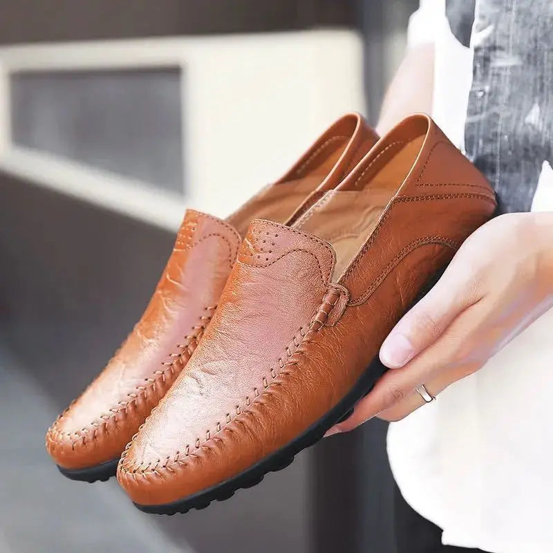 New autumn men leather shoes Fashion Leather High Quality footwear British style male casual flat Comfortable light sneakers - Sun Studio