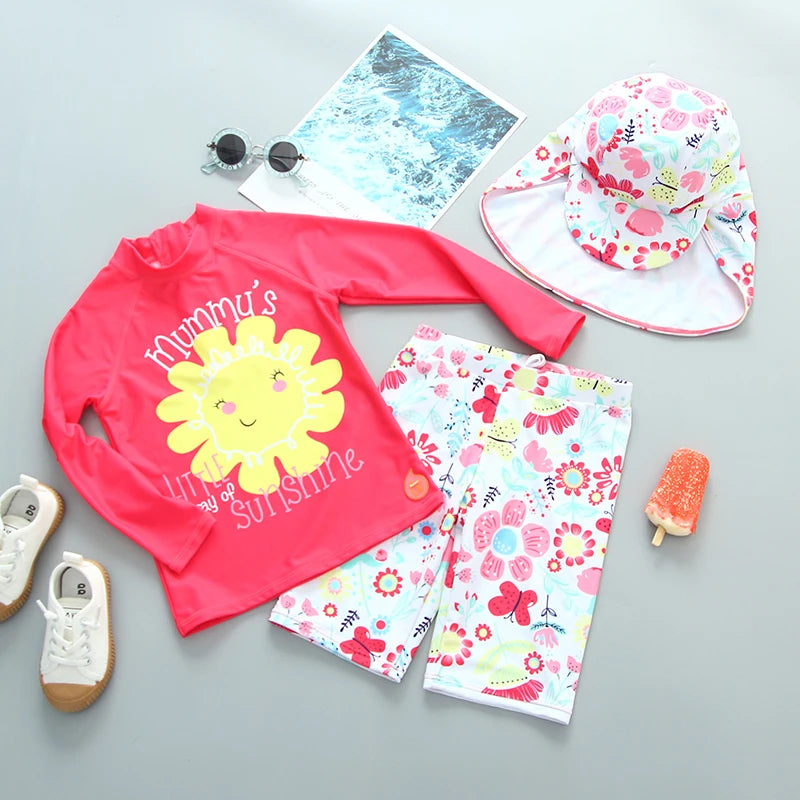 UPF50 Girls Swimwear Long Sleeves Floral Baby Swimsuit UV Protection Children's Swimming Suit Beach Summer Toddler Bathing Suit - Sun Studio