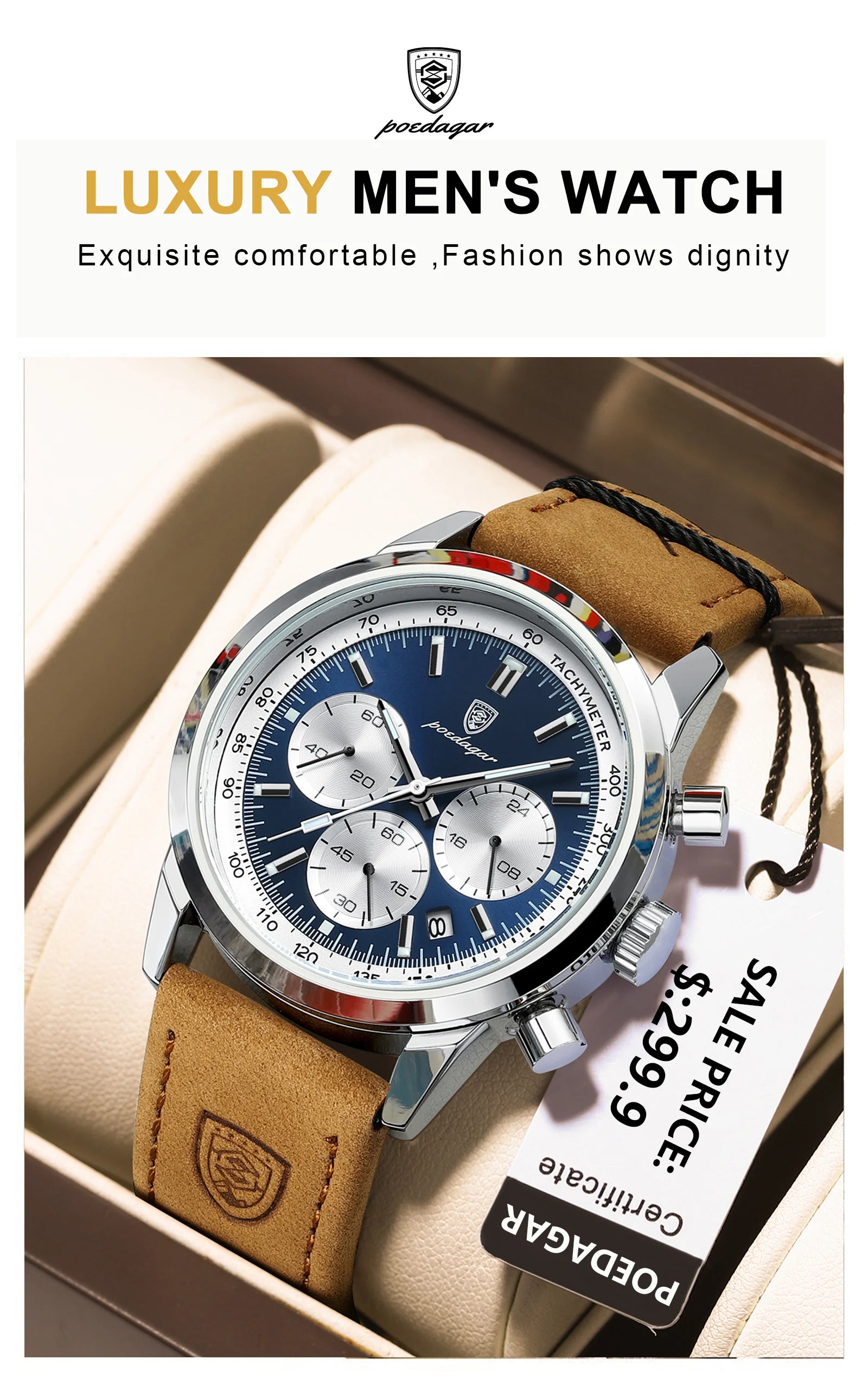 POEDAGAR Top Brand Men's Quartz Watch Waterproof Luminous Chronograph Military Man Watch Luxury Fashion Leather Watches For Men - Sun Studio