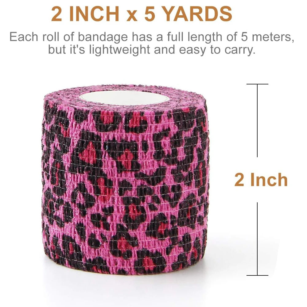 Pink leopard printTattoo Bandage Tape Anti-slip Nonwoven Waterproof Disposable Self-adhesive Elastic Bandage Grip Cover Wrap - Sun Studio