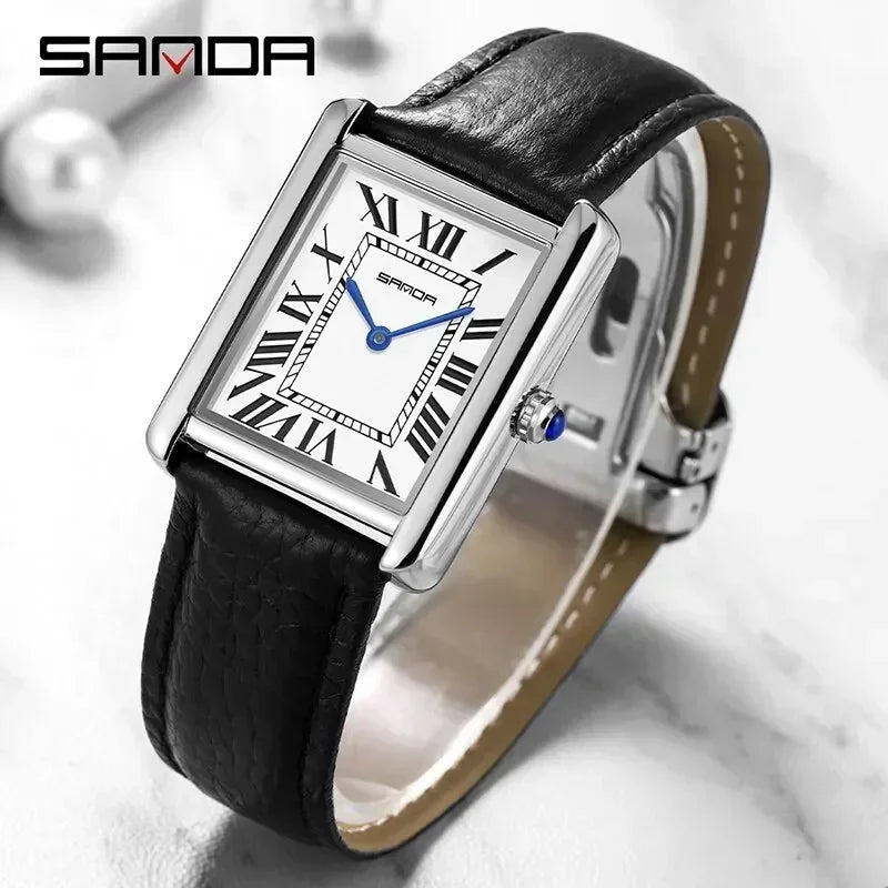 SANDA 9031/1108 Luxury Couple Quartz Watches for Men & Women, Waterproof Sport Casual Watch, Scratch Resistant Leather Strap - Sun Studio